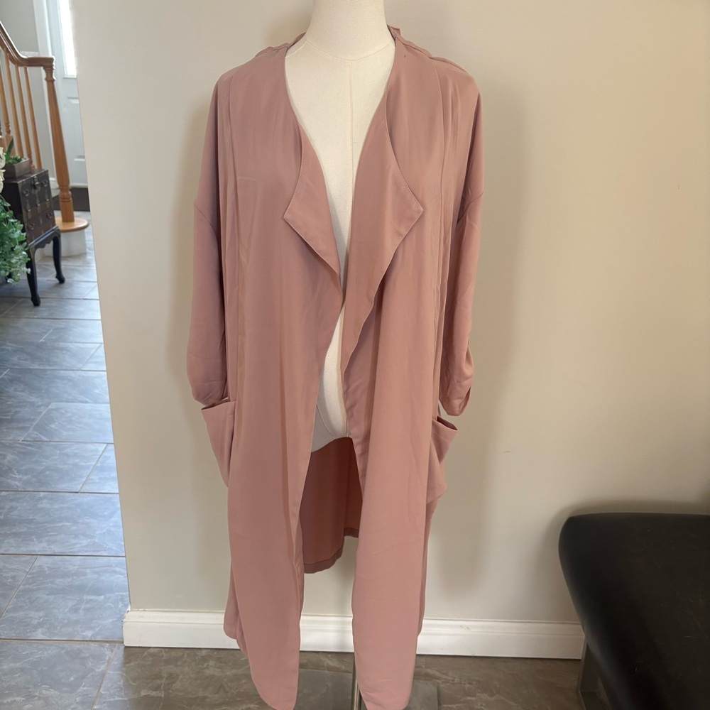 Philosophy Blush Pink Open Front 3/4 Duster Sleeve Duster Jacket Lightweight NWT